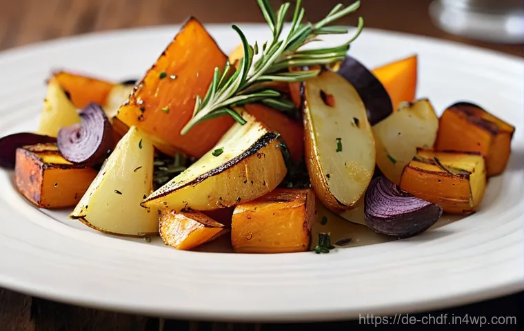 로스팅 채소와 함께하는 저녁 식사 아이디어 - **Prompt 1: A Rustic Feast of Golden Roasted Root Vegetables**
A vibrant, high-angle shot of a l...
