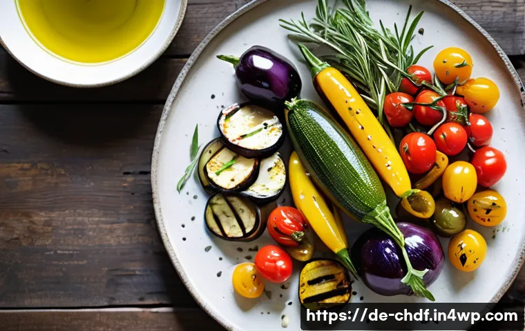 로스팅 채소와 함께하는 여름 바비큐 - A vibrant and inviting image featuring a rustic wooden table laden with a generous platter of perfec...